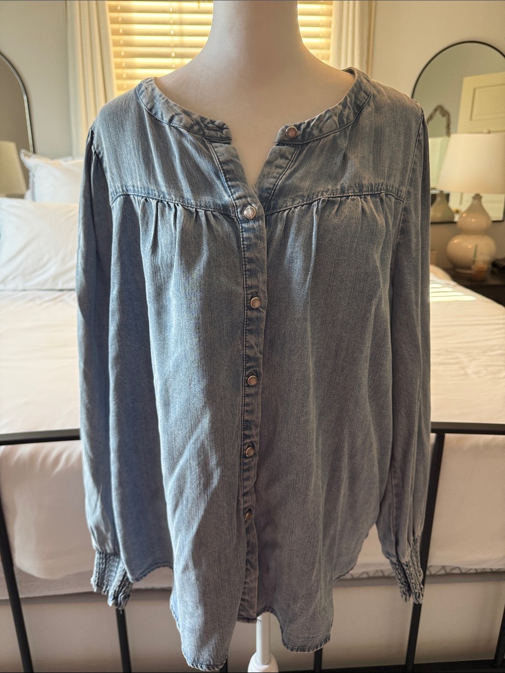 Jane and Delancey Washed Denim Button-Front Top - Light Blue